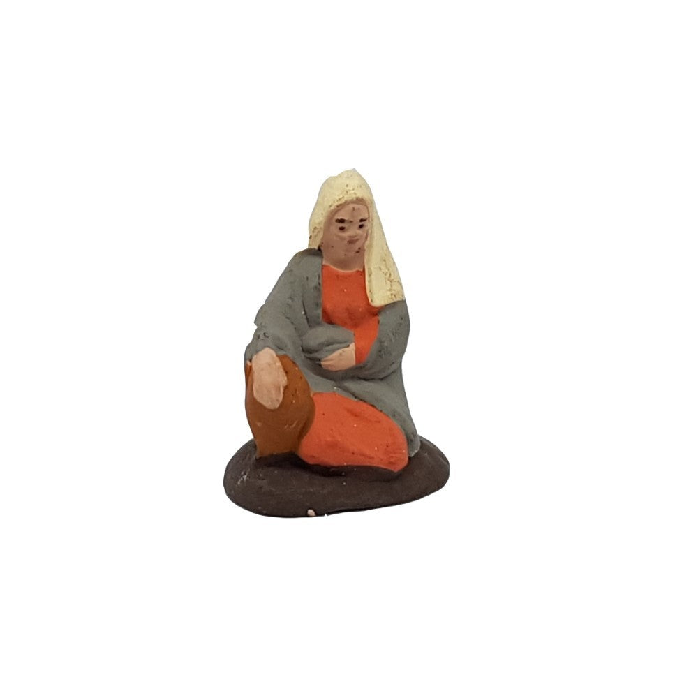 Pastore statuina Donna in ginocchio con anfora 6cm di terracotta per presepe