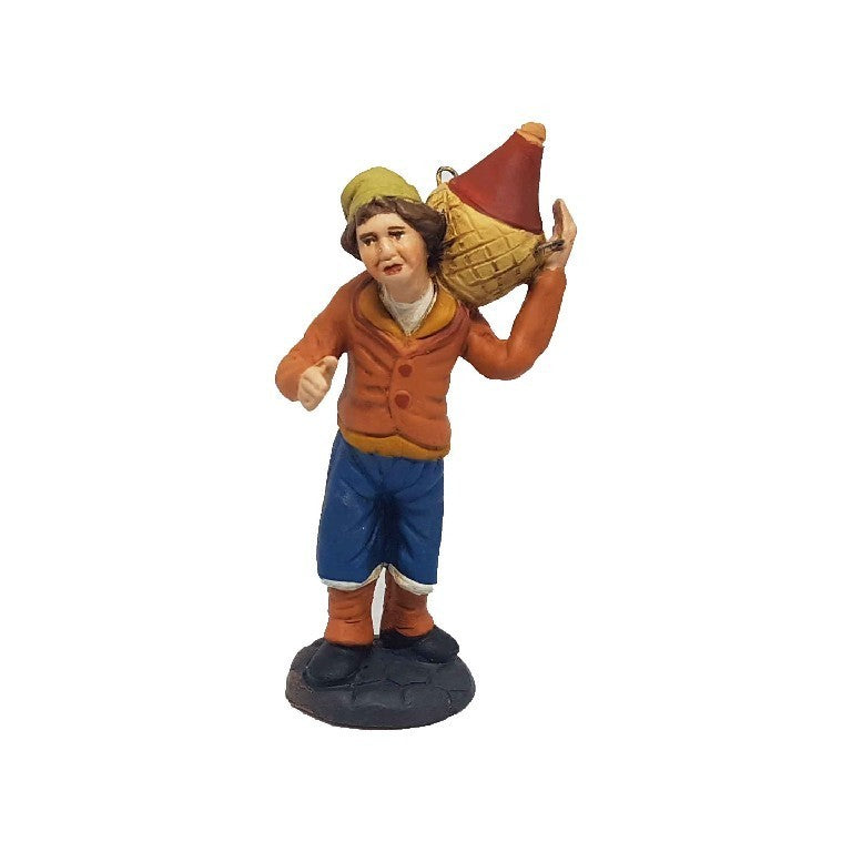 Pastori Statuina Garzone giovane con damigiana 10cm terracotta per presepi