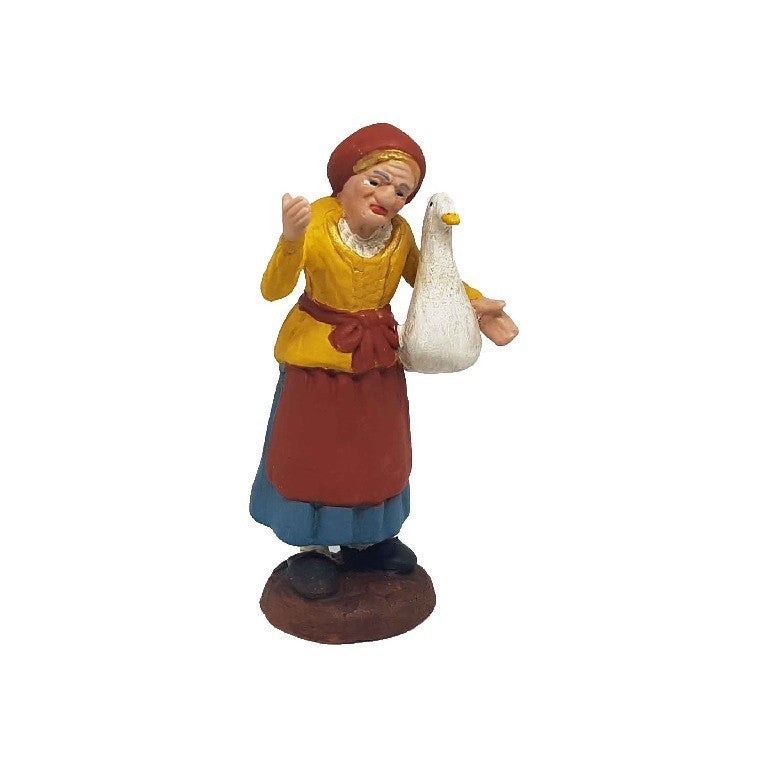 Pastori Statuina vecchia con papera 10cm di terracotta per presepe