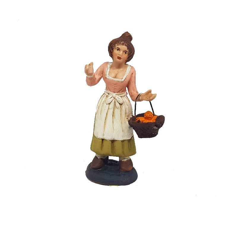 Pastori Statuina Donna giovane con cesto arance 10cm di terracotta per presepe