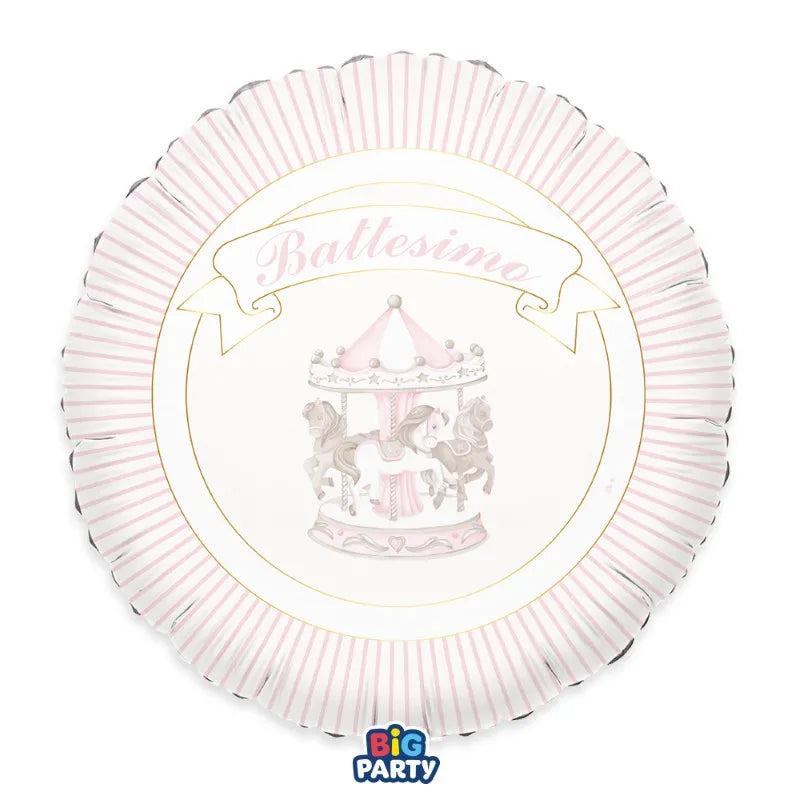 Palloncino Foil Tondo 18" Battesimo Carillon Rosa