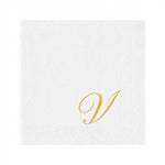 20 tovaglioli bianchi 3 veli con lettera V oro 25x25 cm