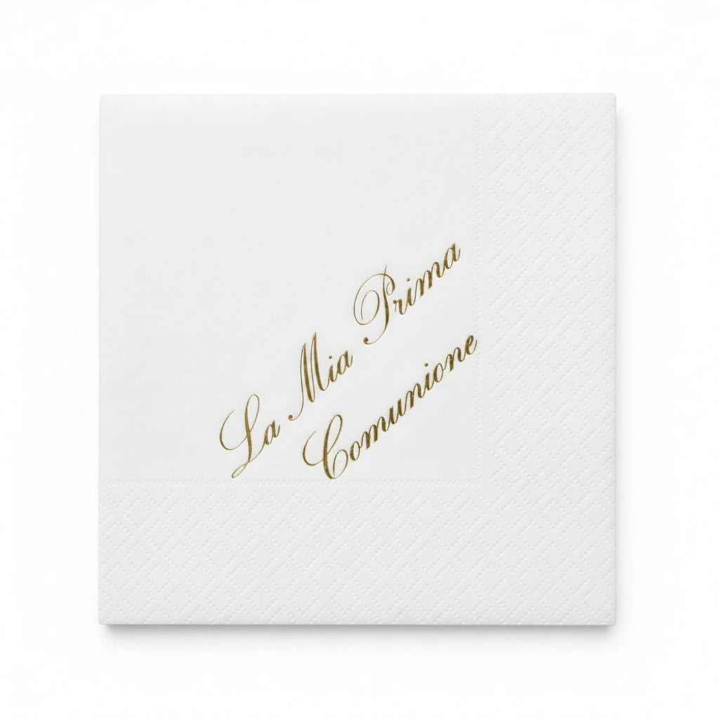 20 tovaglioli bianchi 3 veli comunione con stampa oro 25x25 cm