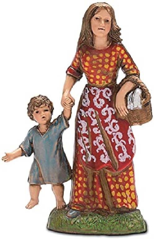 Pastori Statuina Donna con bimbo 10 cm per presepe Landi Moranduzzo