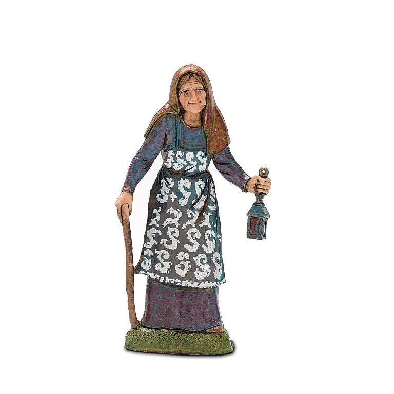 Pastore statuina Vecchia con lanterna 10 cm di plastica Moranduzzo per presepe