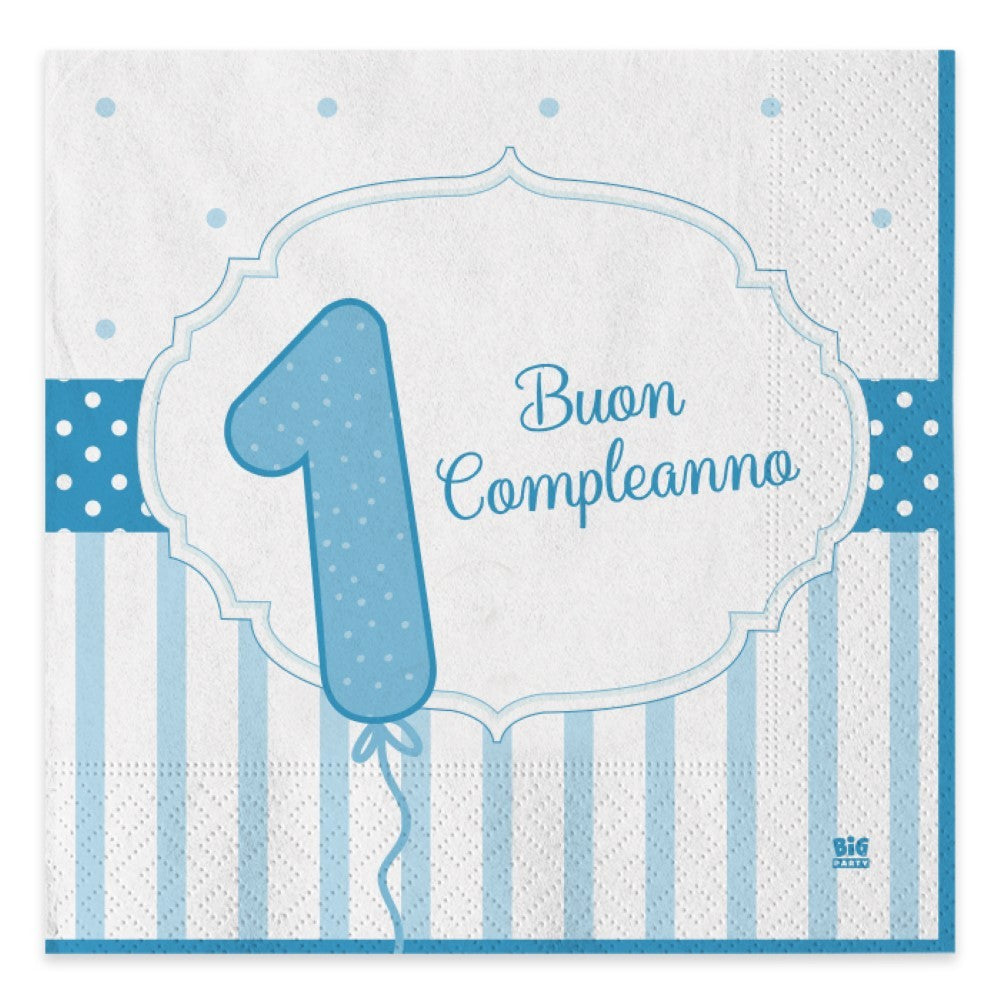 Tovaglioli di carta buon Primo compleanno celeste 20pz 33x33cm