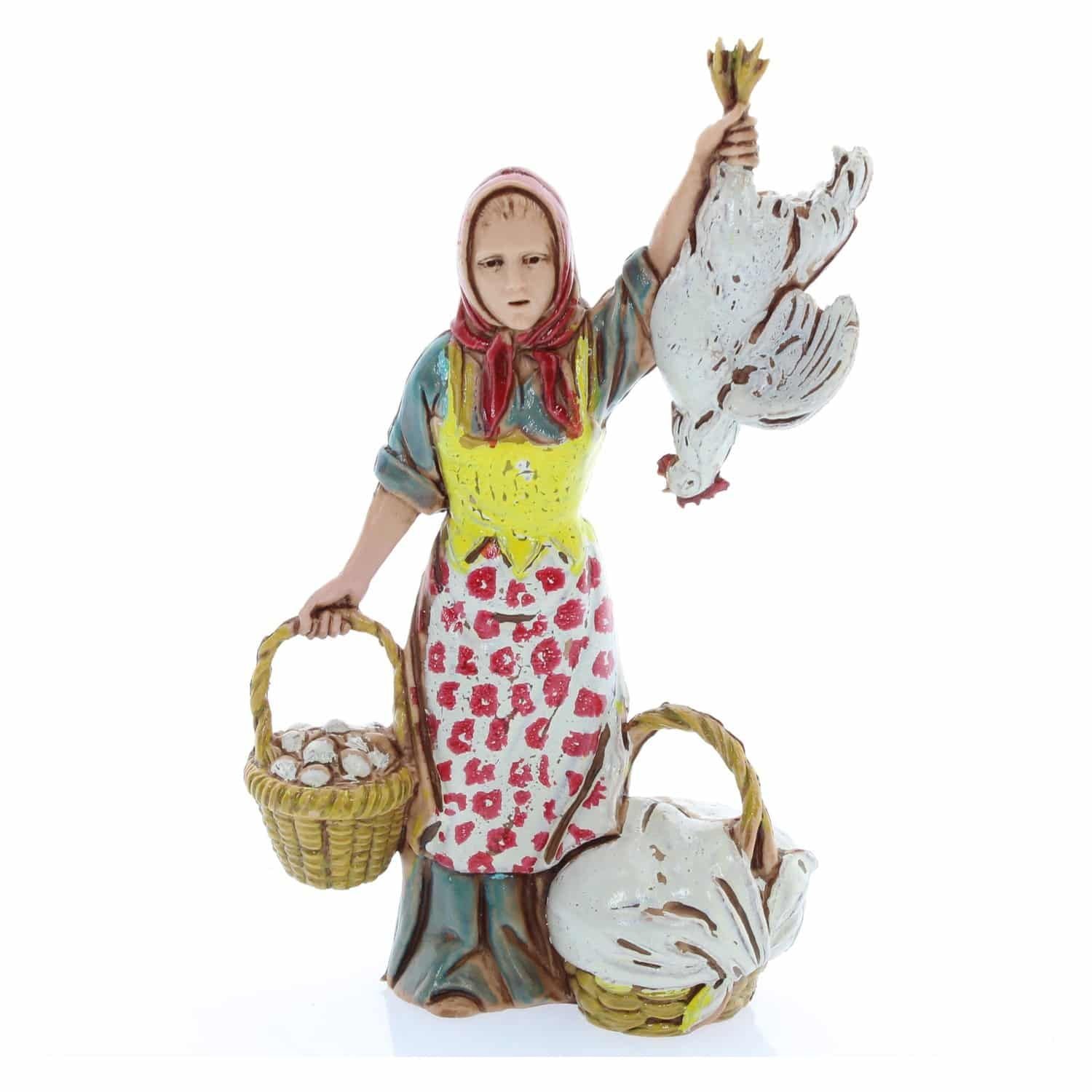 Pastore statuina Pollivendola 10 cm di plastica stile 700 Moranduzzo per presepe