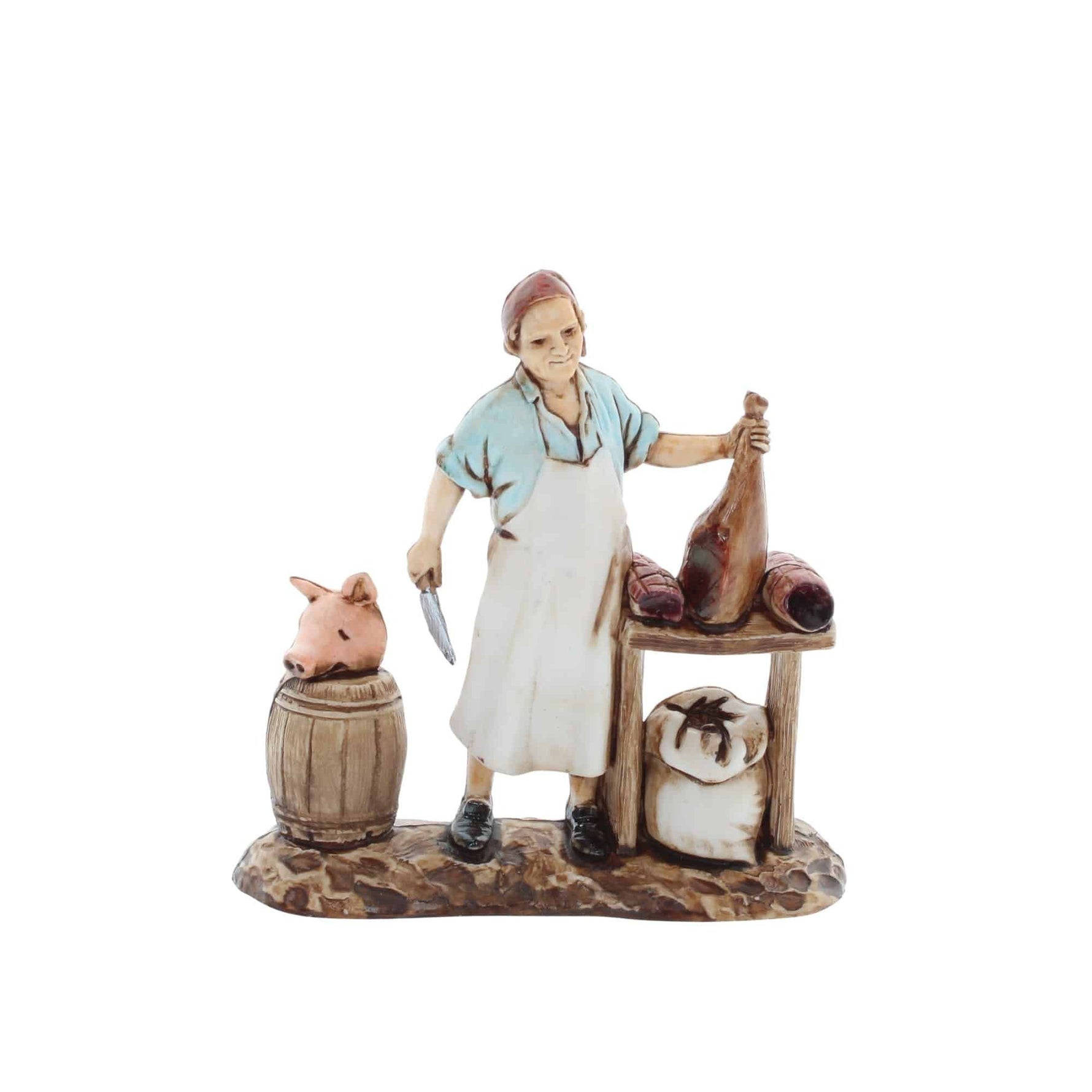 Pastore statuina Salumiere con banco 8 cm di plastica Moranduzzo per prezzo