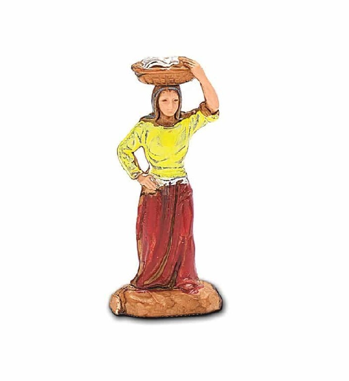 Pastore statuina Donna con cesto in testa 3,5 cm di plastica Moranduzzo