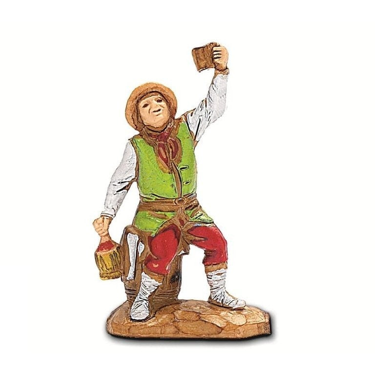 Pastore statuina Bevitore seduto 3,5 cm di plastica Moranduzzo per presepe
