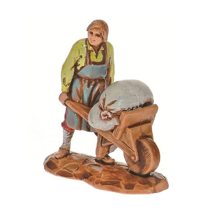 Pastore statuina Mugnaio con caretto 3,5 cm di plastica Moranduzzo per presepe