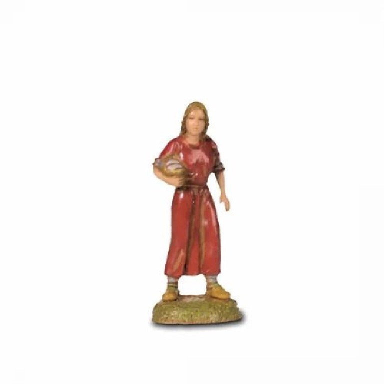 Pastore statuina Donna con cesto in mano 6 cm di plastica Moranduzzo per presepe