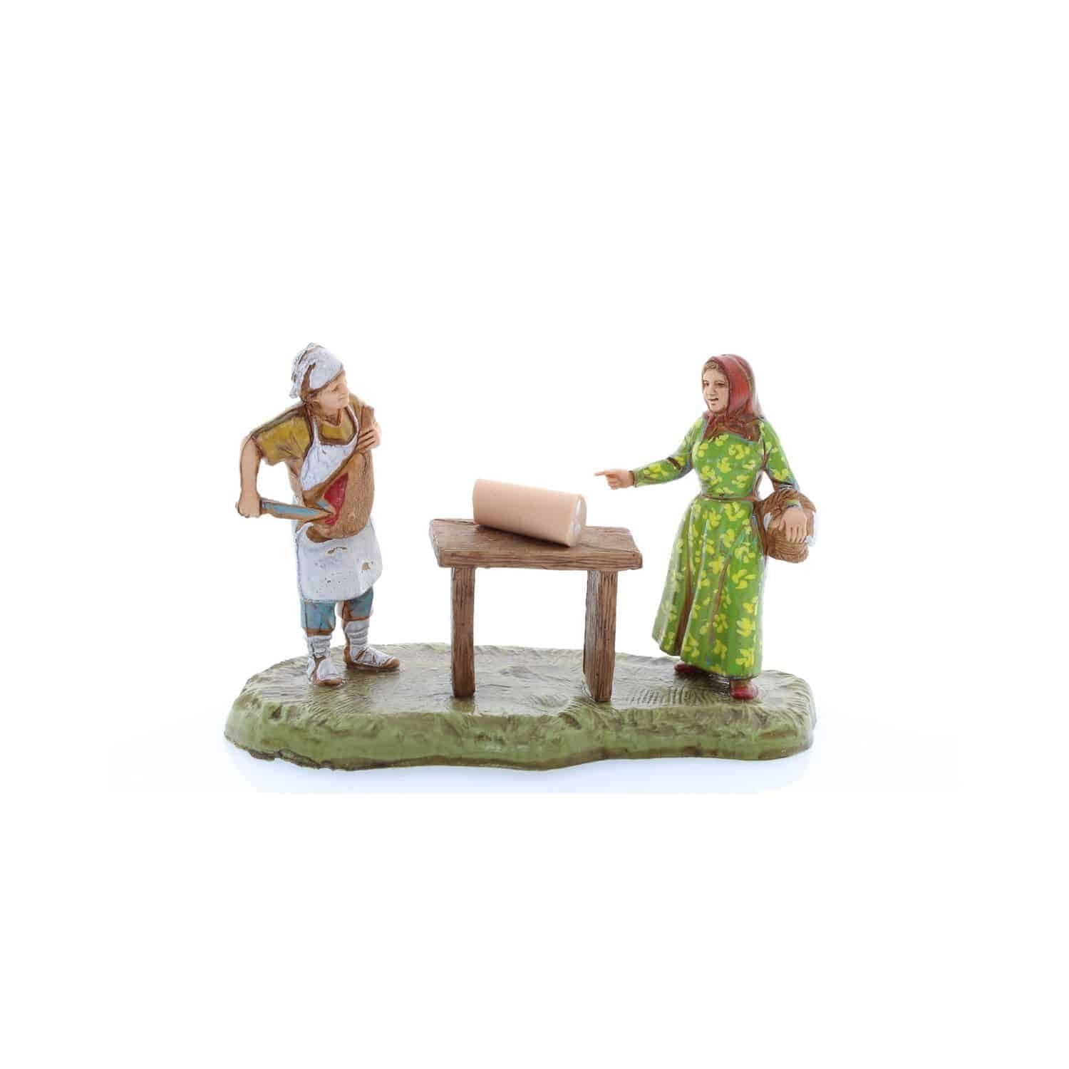 Pastore statuina Salumiere con banco 6 cm di plastica Moranduzzo per presepe