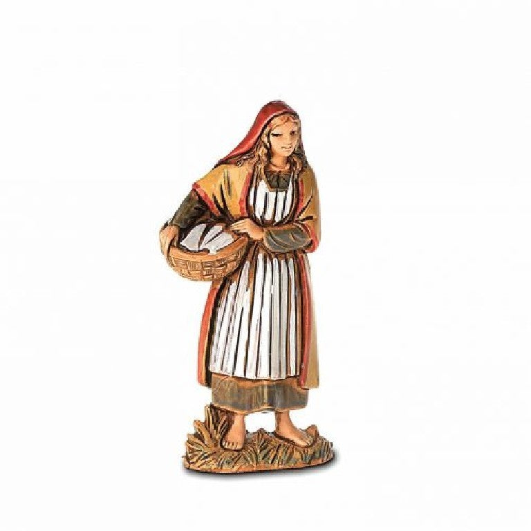 Pastore statuina Donna con cesta 6,5 cm di plastica Moranduzzo per presepe