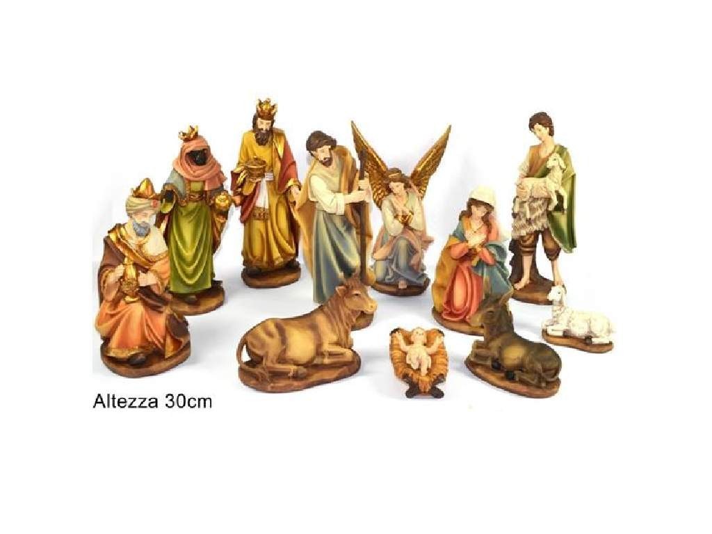 Pastori statuine Natività 30cm 11 Pz per presepe e campana