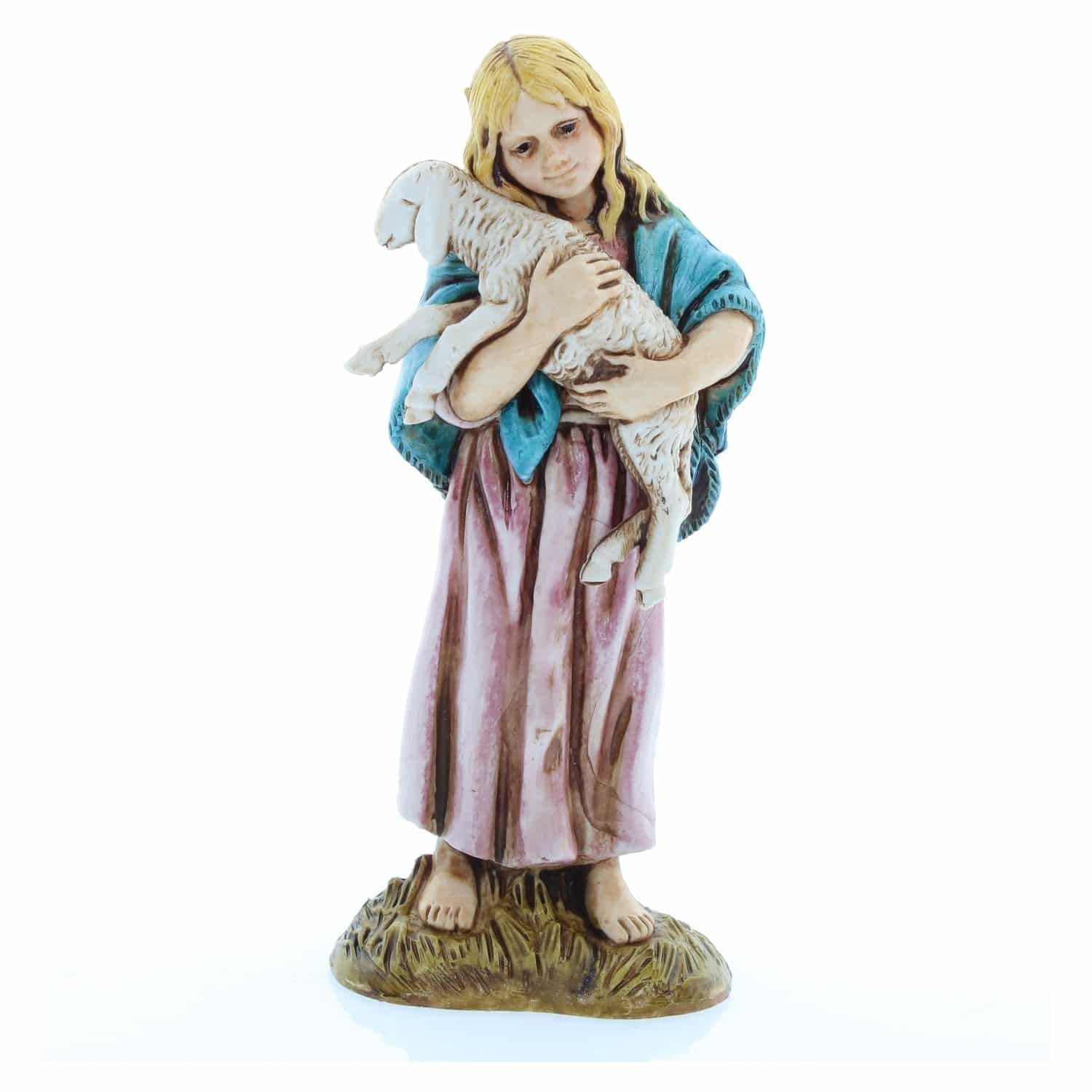 Pastore statuina Moranduzzo Zingarella con agnello 12 cm per presepe