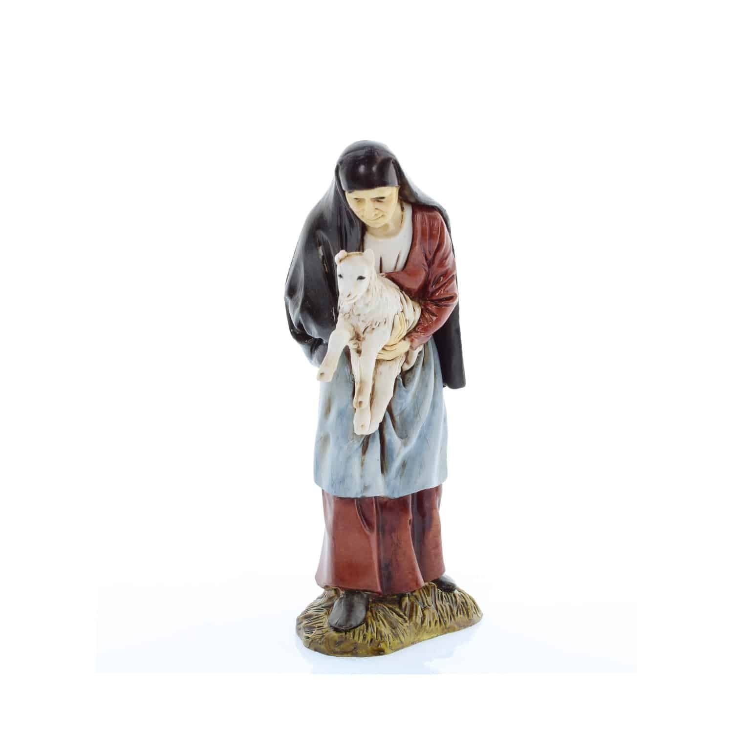 Pastore statuina Vecchia con Agnello 12 cm stile 700 di plastica Moranduzzo