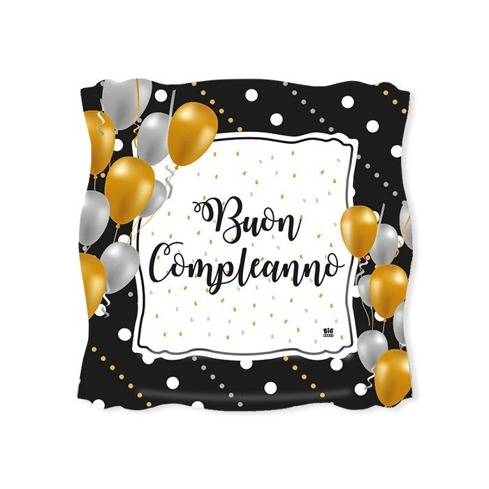 Piatti di carta quadrati Buon compleanno Prestige Nero e Oro 19 cm 8 Pz