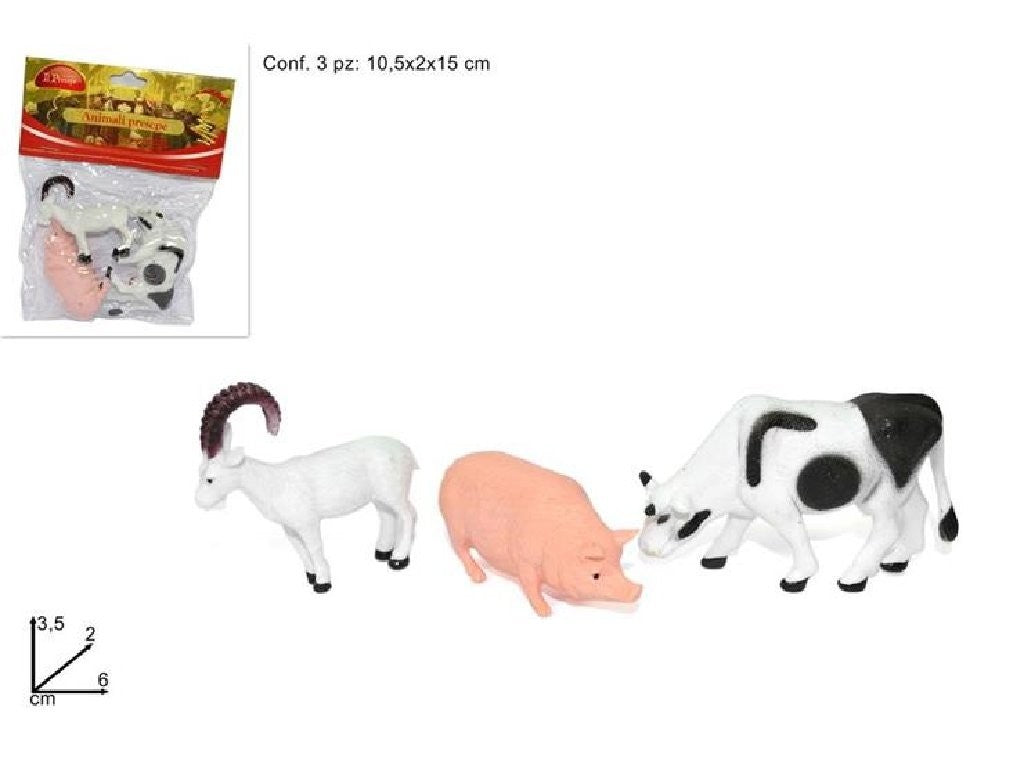 Pastori statuine Maiale Capra Mucca 3,5 cm di plastica per presepe 3Pz