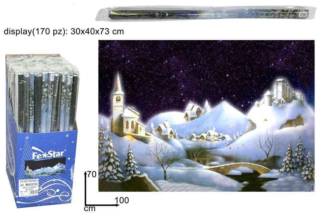 Sfodo rotolo di carta scenario natalizio innevato per presepe 70x100