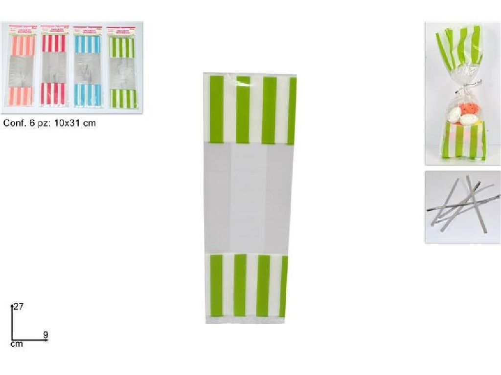 Sacchetti per confetti fantasia a righe confezione 6Pz