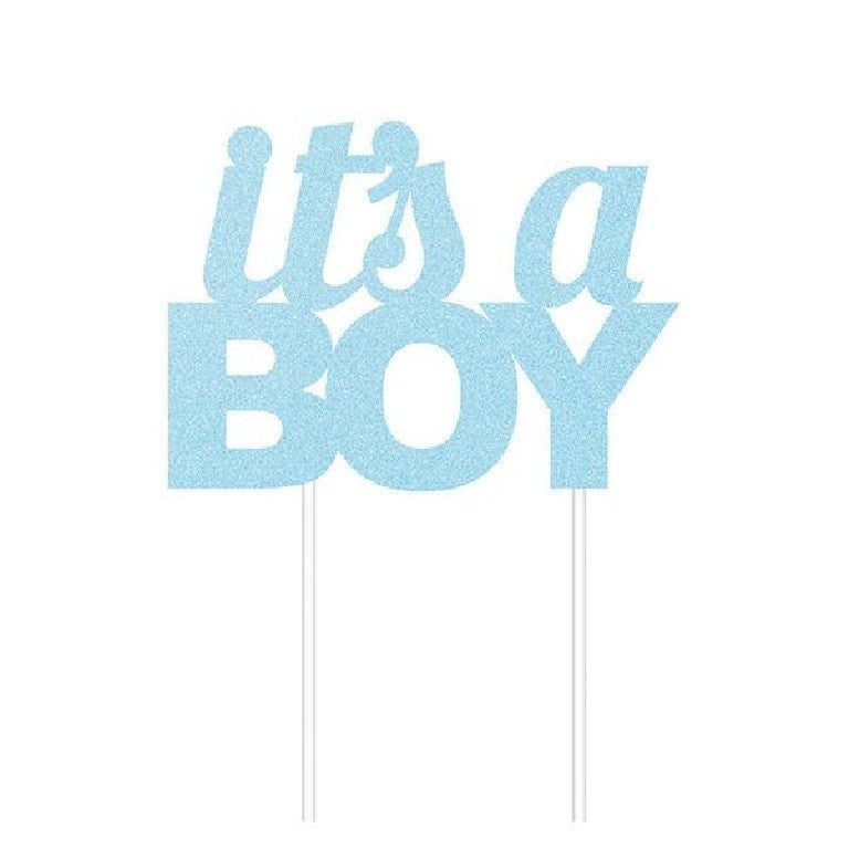 Cake Topper decorativo per torta It's a Boy Celeste Glitterata 17,7cm