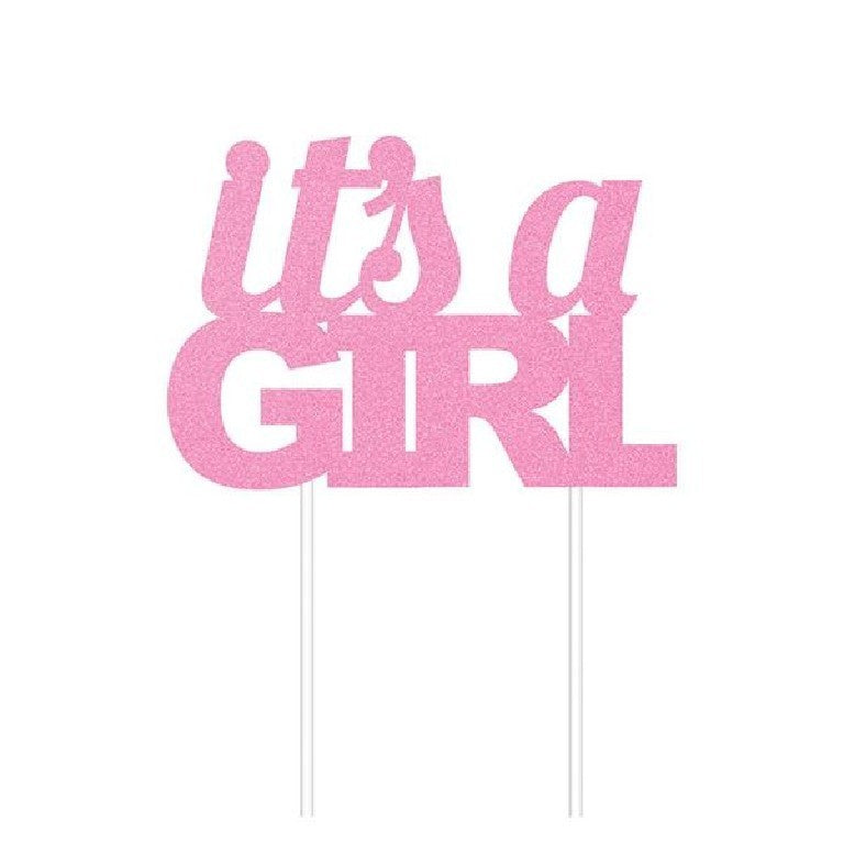 Cake Topper decorativo per torta It's a Girl Rosa Glitterata 17,7cm