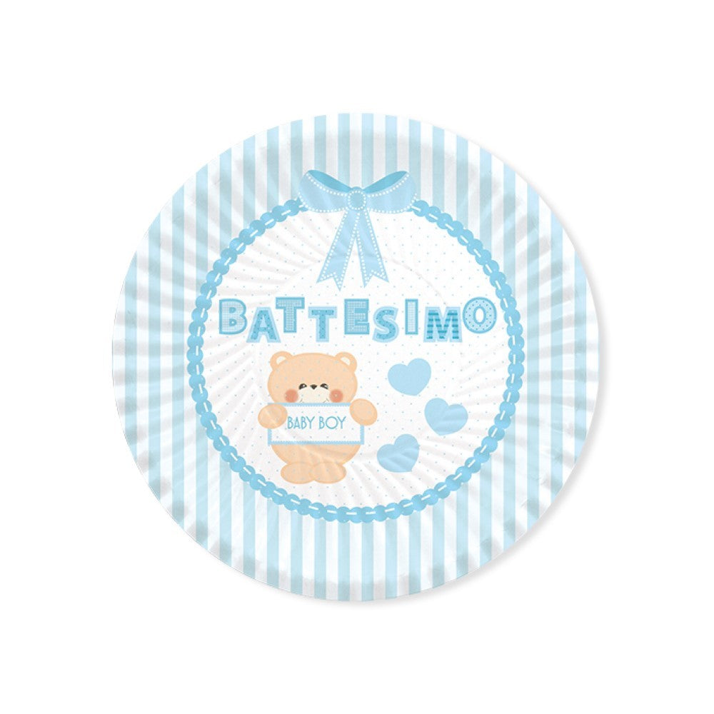Piatti di carta Battesimo Teddy Celeste 18cm 8pz