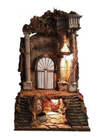 Tempio presepe con colonnato luci e fontana 40x40x72 cm