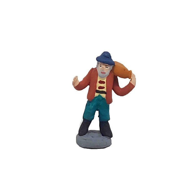Pastore statuina in terracotta Uomo con sacco in spalla 4 cm