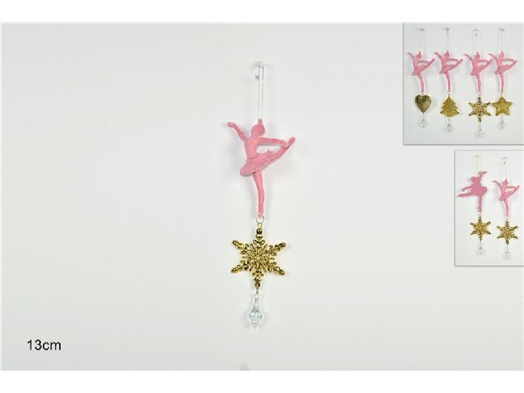 Addobbo appendino Ballerina di velluto Rosa con pendente 13 cm