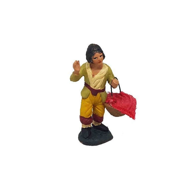 Pastore statuina Uomo con cesto di ricotta 7cm di terracotta per presepe