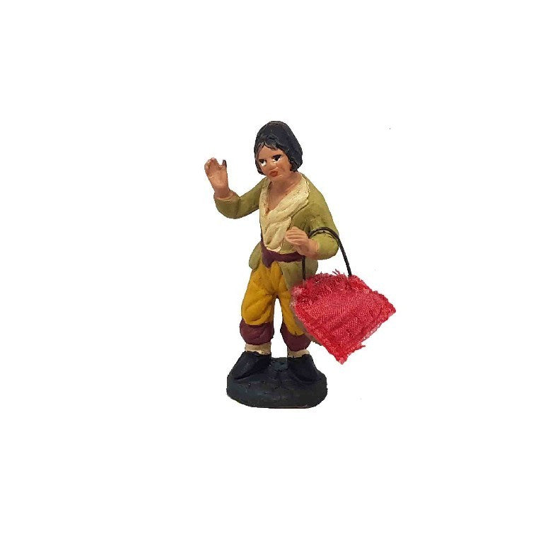 Pastore statuina Uomo con cesto di ricotta 7cm di terracotta per presepe