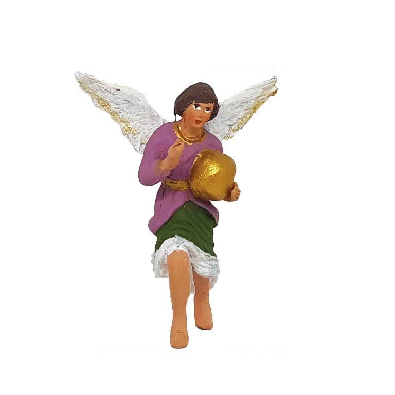 Pastore statuina Angelo con tamburo 7cm di terracotta per presepe