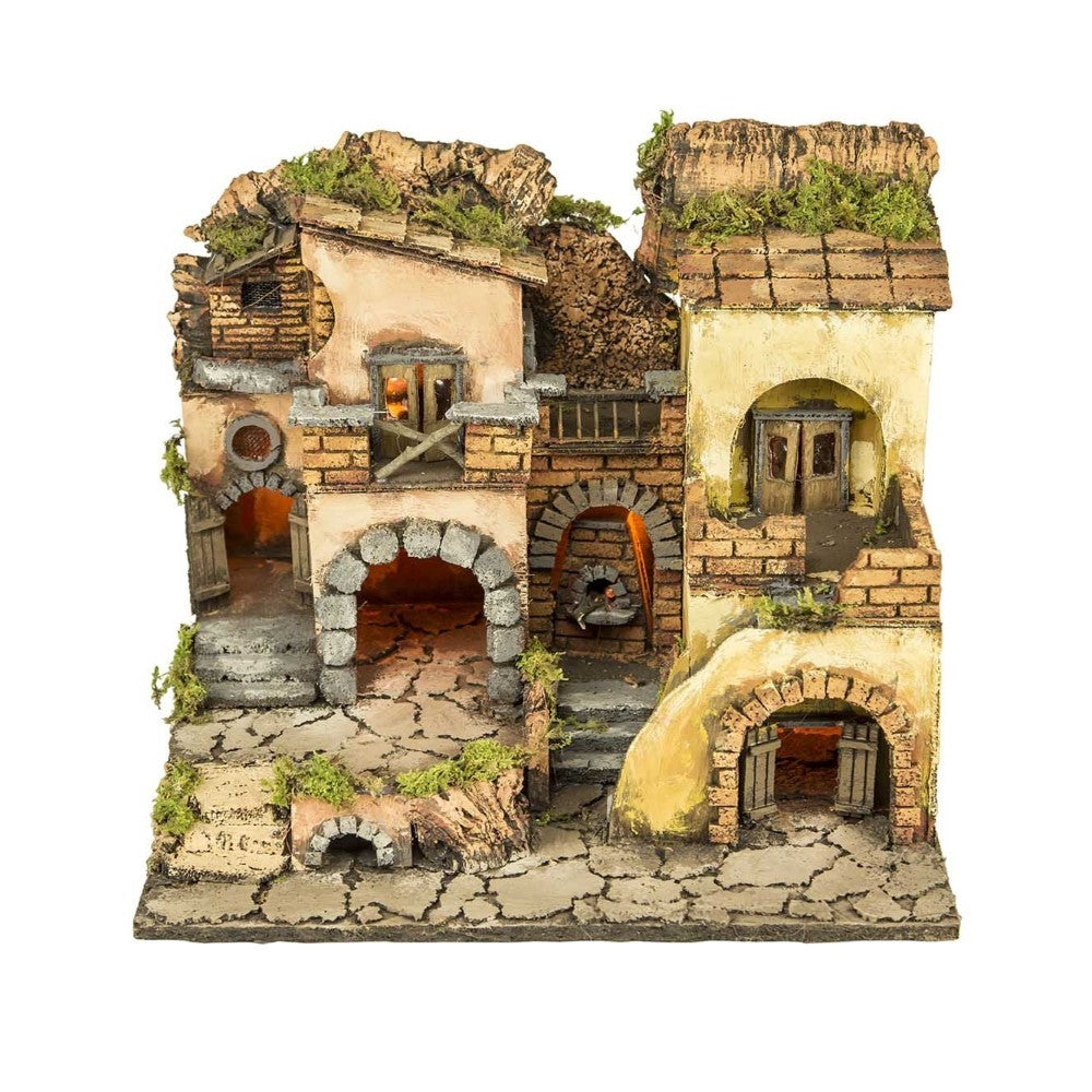 Presepe borgo napoletano stile 700 con illuminazione e forno 30X40H34