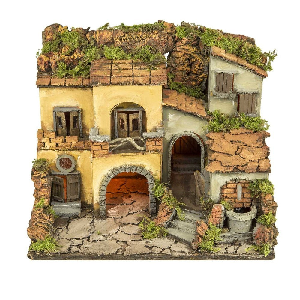 Presepe borgo stile 700 pavimentato con fontana e luci