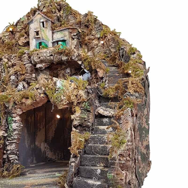 Presepe paesaggistico Napoletano con luci macina e cascata 55x40x52 cm