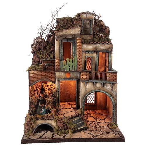 Presepe Borgo napoletano stile 700 con cascata 50x40x70 cm