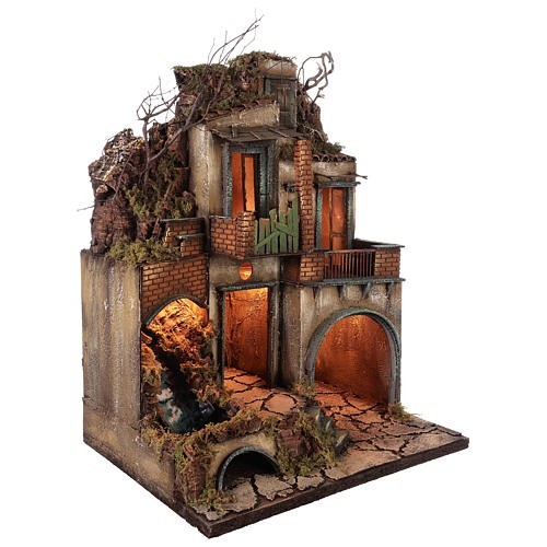 Presepe Borgo napoletano stile 700 con cascata 50x40x70 cm