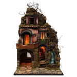 Presepe borgo napoletano artigianale con luci cascata e forno 50xx40x60cm