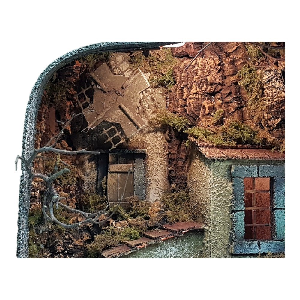 Presepe borgo napoletano stile 700 riprodotto in una TV antica 60x25x50 cm