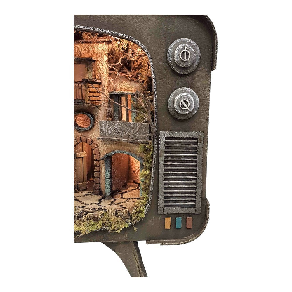 Presepe borgo napoletano stile 700 riprodotto in una TV antica 60x25x50 cm
