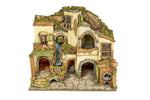 Presepe borgo stile 700 artigianale con luci forno e cascata 40x60x53 cm