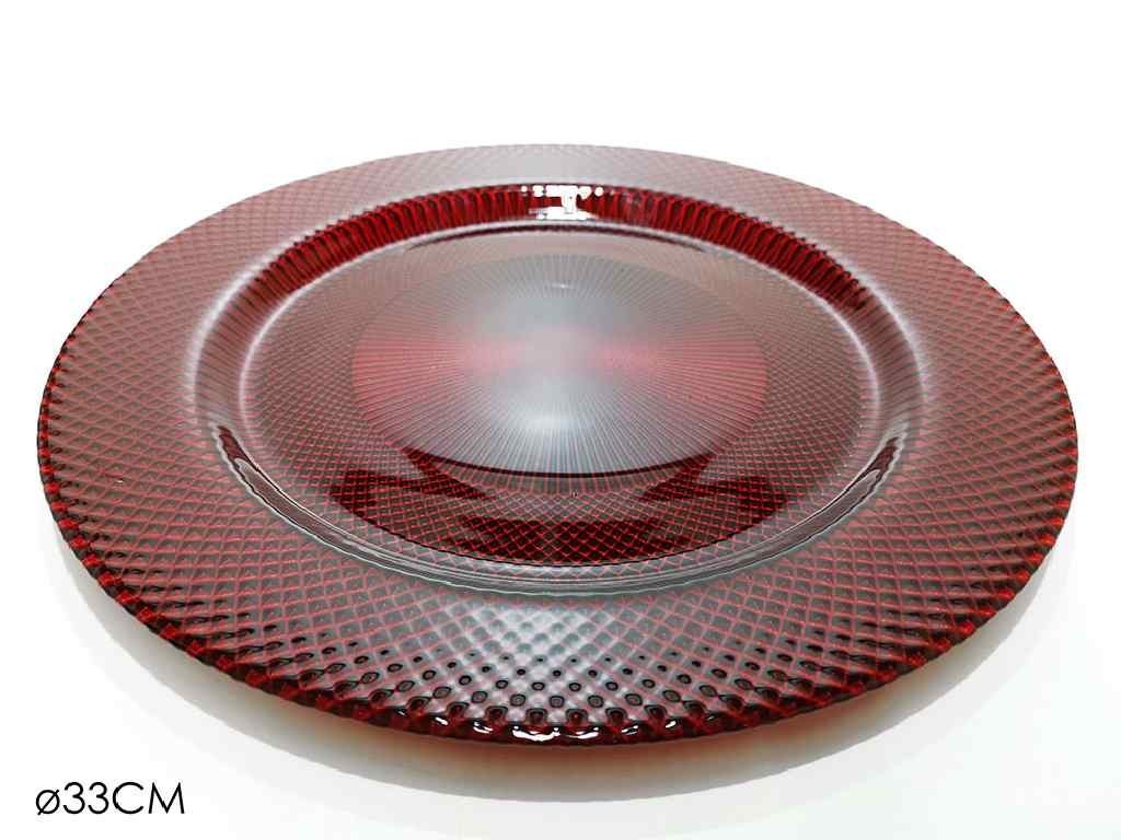 Sottopiatto di vetro Rosso glitter 33 cm 1Pz