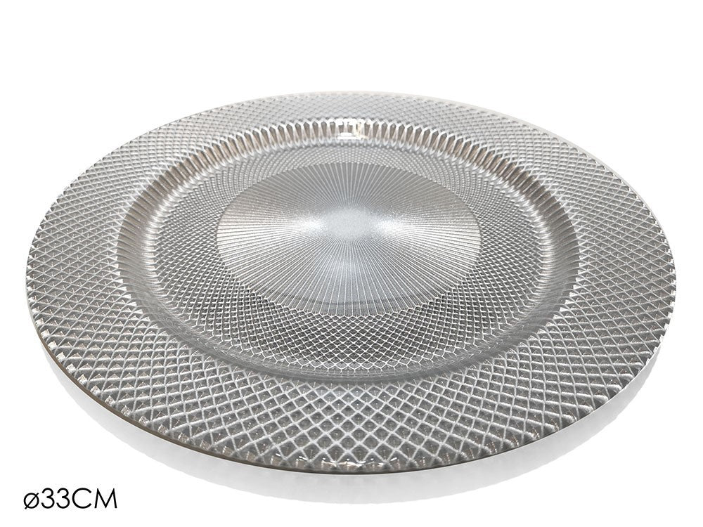 Sottopiatto di vetro Argento glitter 33 cm 1Pz