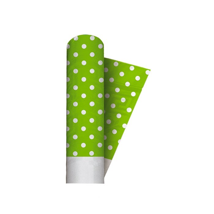 Tovaglia damascata Verde Mela con pois bianchi 1,20x5 mt