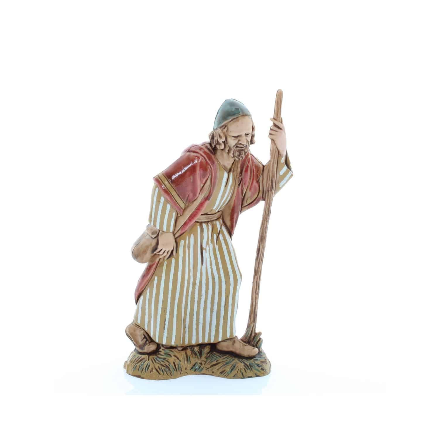 Pastore statuina Vecchio con bastone 10 cm di plastica Moranduzzo per presepe