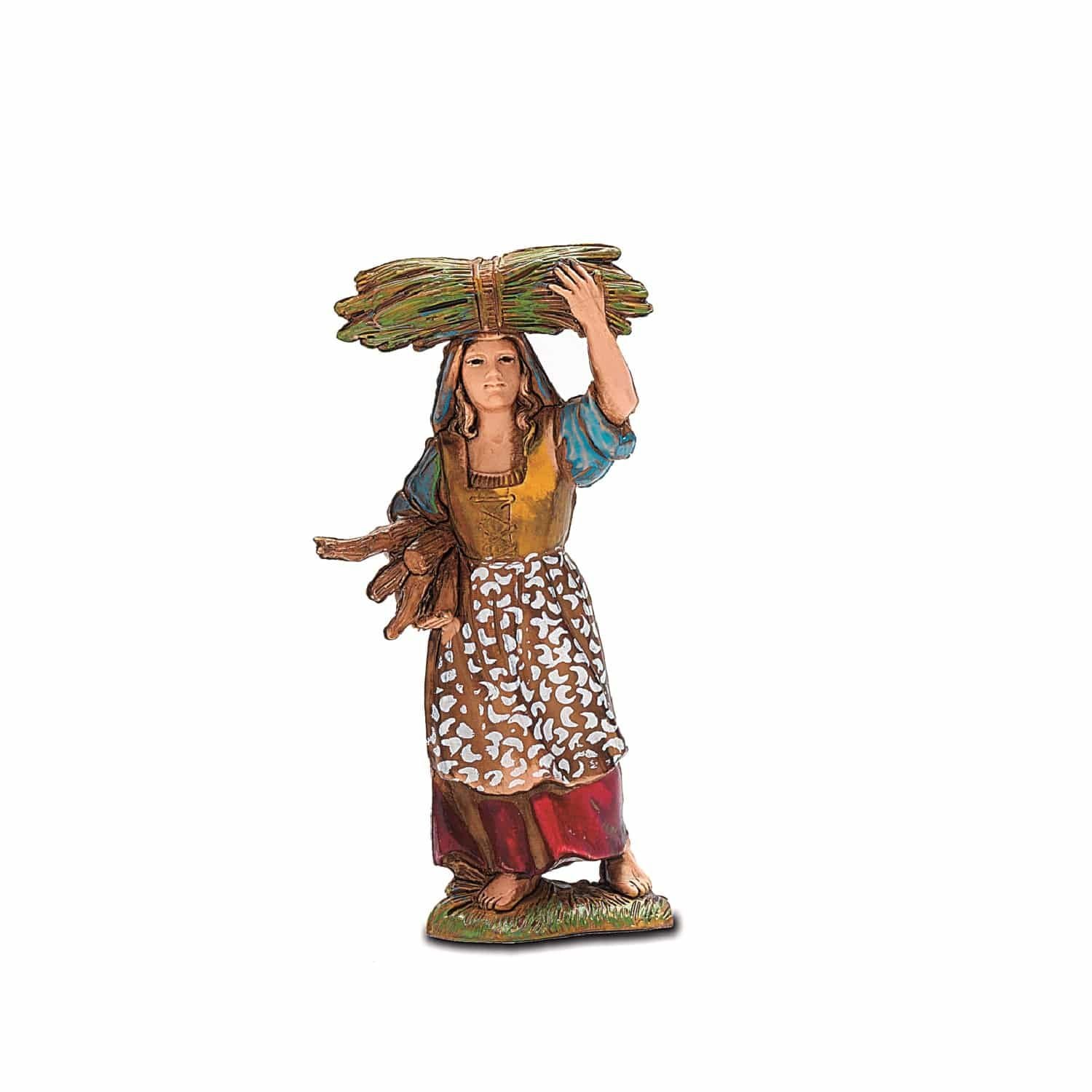 Pastore statuina Contadina con legna 8 cm di plastica Moranduzzo per presepe