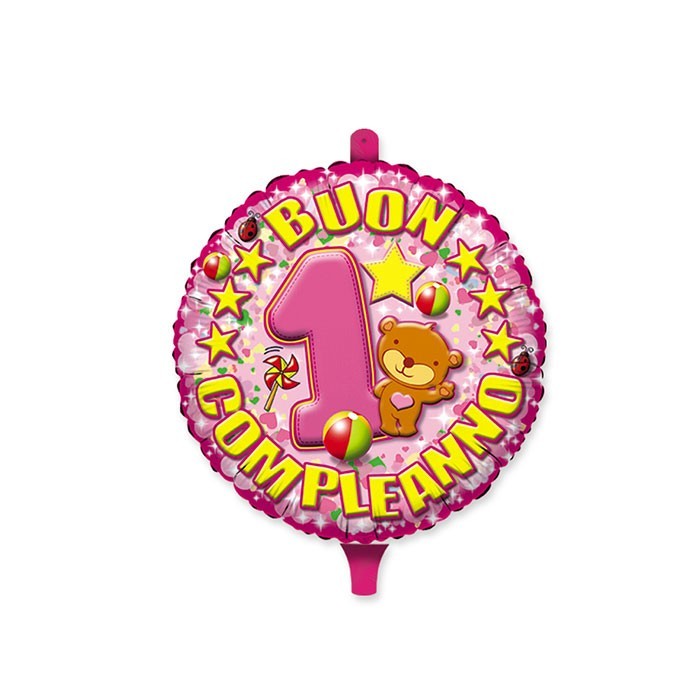 Palloncino Mylar Tondo cm.45 Primo Compleanno Toys Rosa