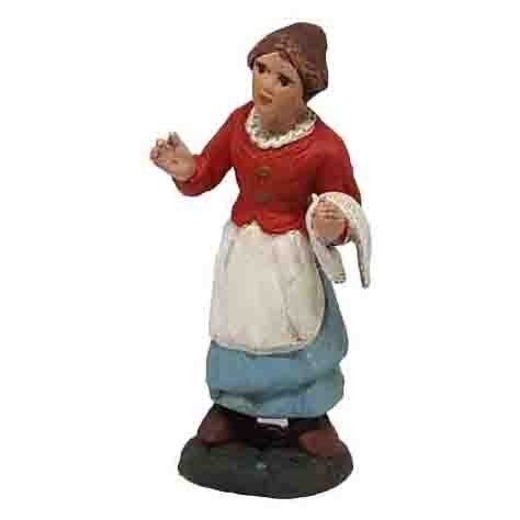 Pastore statuina Donna con grembiule e strofinaccio 7 cm di terracotta